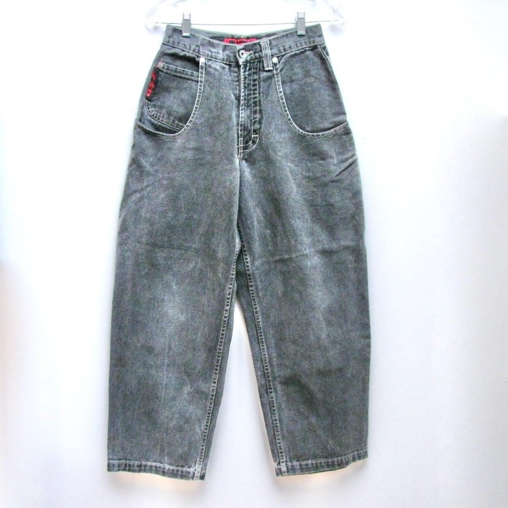 Mens JNCO Spy Gray Denim Jeans Faded Baggy 18” BTM J1441 Size 28/30 (28x27)
